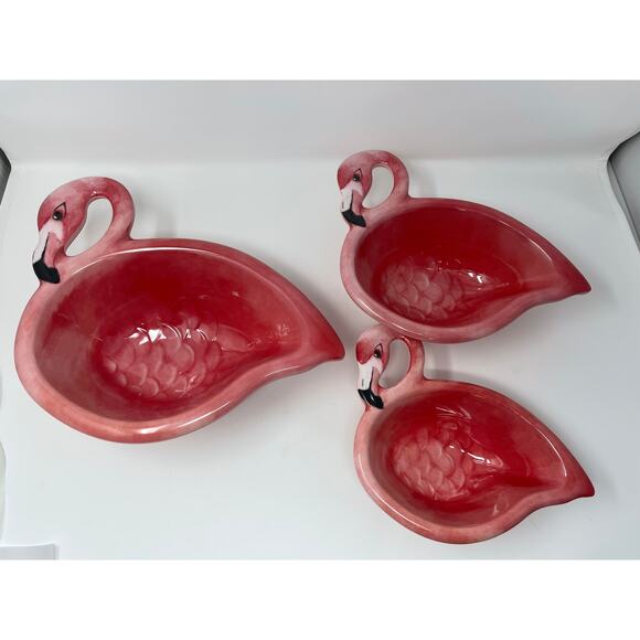 Tommy Bahama Melamine Pink Flamingo Serving Bowls Set of 3   - NEW - Picture 2 of 9